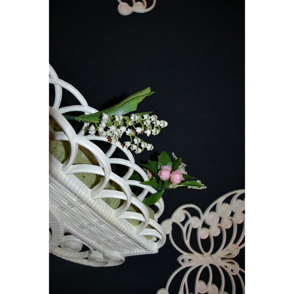 SALE Vintage Flower Cart and Butterflies Wall Decor 1970s - Picture 2 of 6